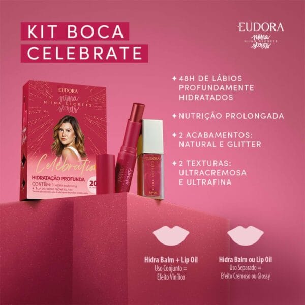 Niina Secrets Celebration: Hidra Balm 3,2g + Lip Oil Shine Flowers 7ml - Imagem 2