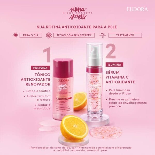 Combo Niina Secrets Skin Antioxidante: Sérum Facial 30ml + Tônico Renovador 110ml - Imagem 4