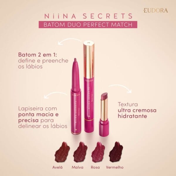 Batom Malva Duo Perfect Match Niina Secrets 1,65g - Imagem 6
