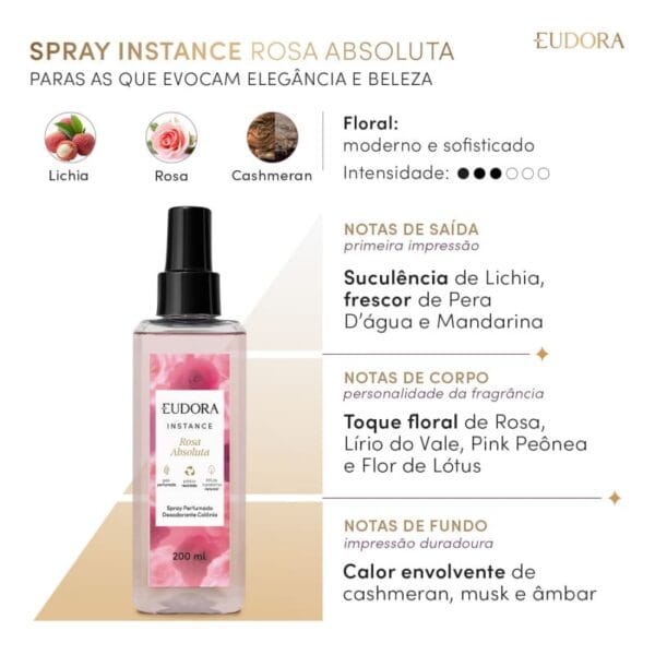 Spray Perfumado Colônia Instance Rosa Absoluta 200ml - Imagem 3