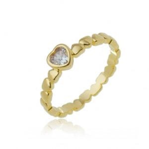 Anel com Aro de Corações Lisos e Zircônia | Semijoia em Ouro 18k