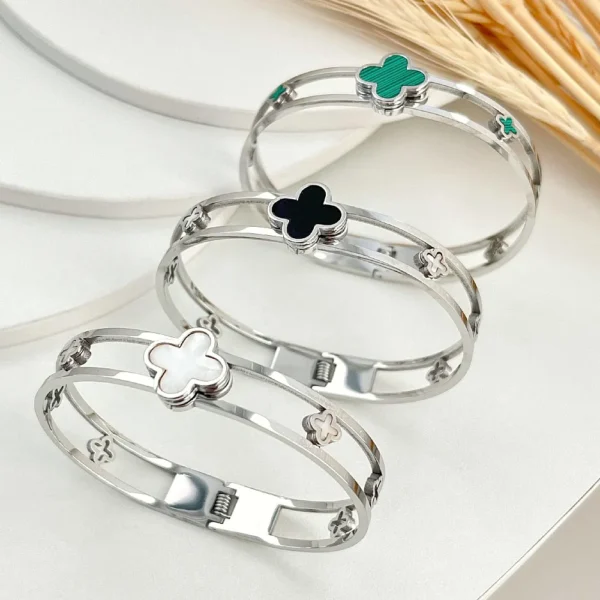 Bracelete trevo esmaltado em aço inoxidável - Imagem 2