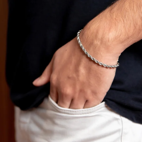 Pulseira Masculina Cordão Baiano em Aço Inox