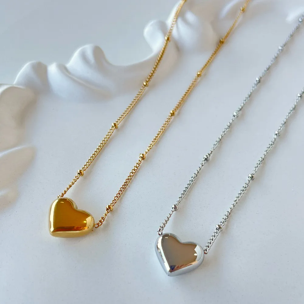 Colar coração corrente bolinhas em aço inoxidável - Imagem 2