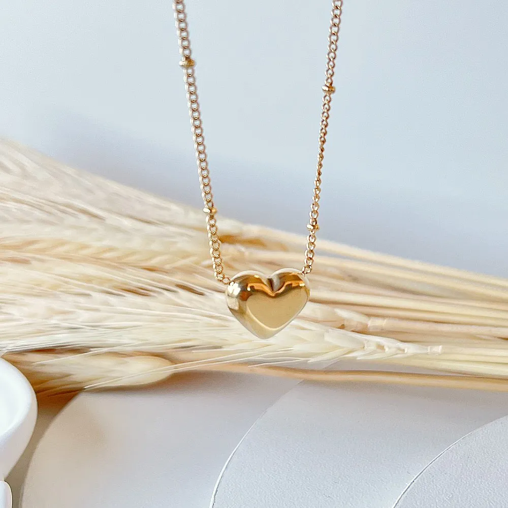 Colar coração corrente bolinhas em aço inoxidável