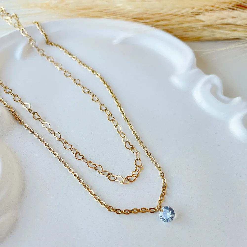 Colar duplo coração e luz em aço inoxidável - Imagem 2