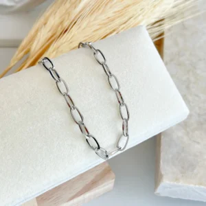 Pulseira elo 1x1 oval em aço inoxidável