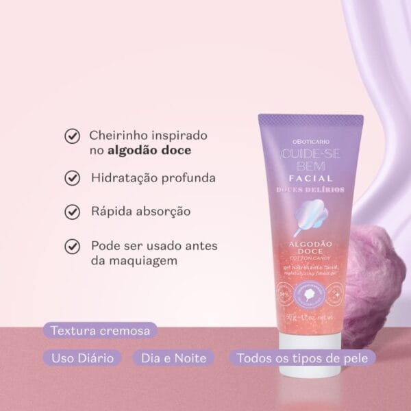 Gel Hidratante Facial Cuide-se Bem Doces Delírios Algodão Doce 50g - Imagem 3
