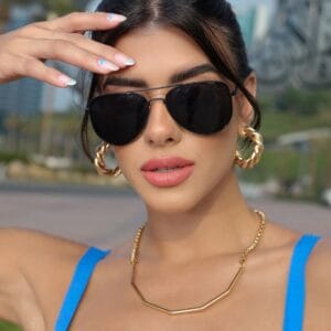 Óculos de Sol Clássico Aviador Light - Preto - Metal