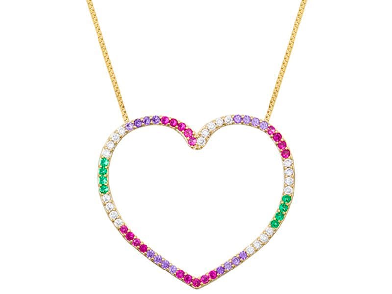 GARGANTILHA CORAÇÃO CRAVEJADO COLORIDA