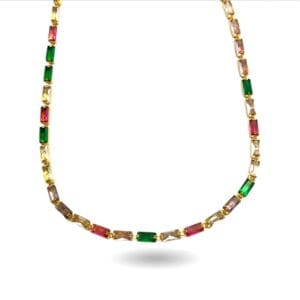 RIVIERA CHOKER COLORIDA FOLHEADO A OURO 18K.