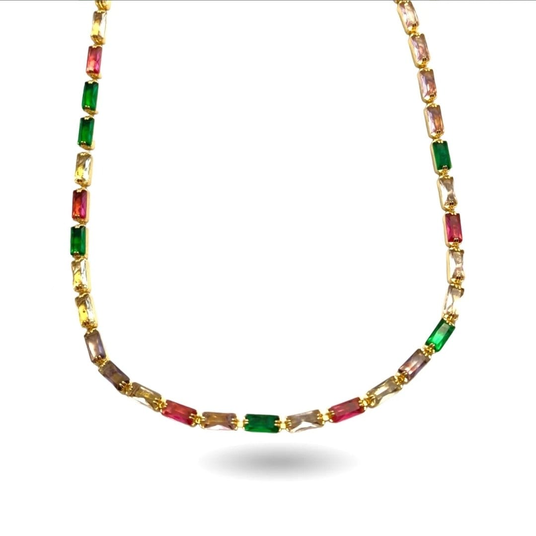 RIVIERA CHOKER COLORIDA FOLHEADO A OURO 18K.