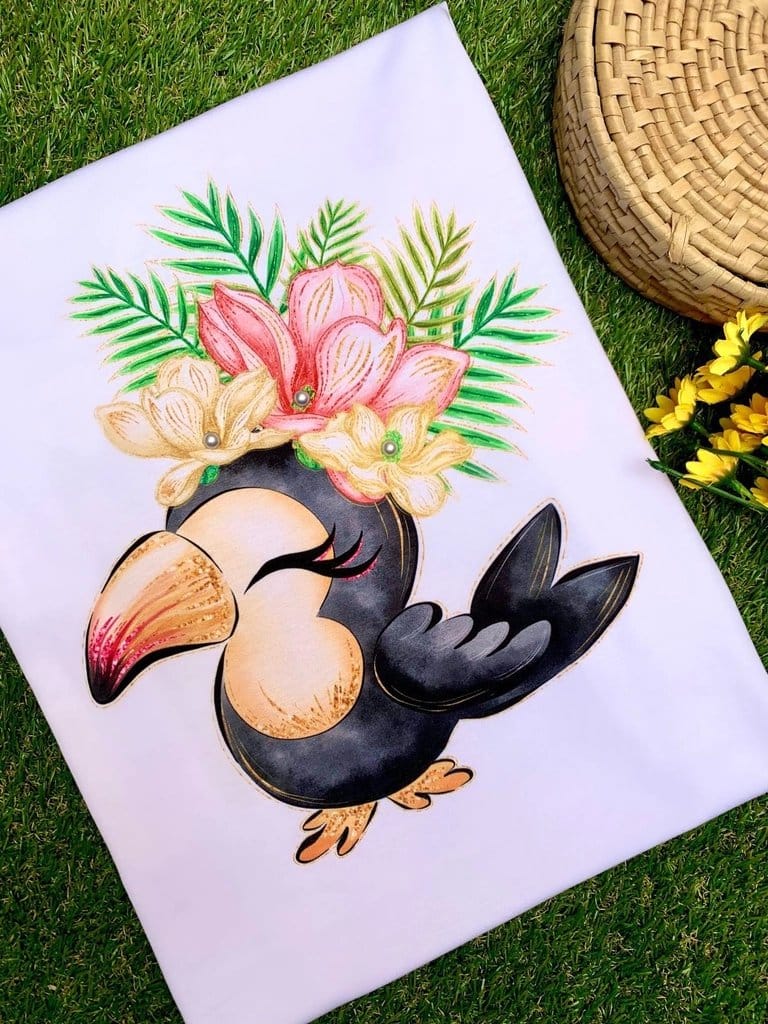 TSHIRT TUCANO TROPICAL (PÉROLA NA ESTAMPA) - GG